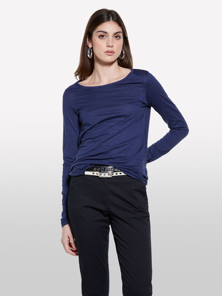 T-shirt azul-escuro com mangas compridas - null - Azul-Escuro | Sisley image number 4